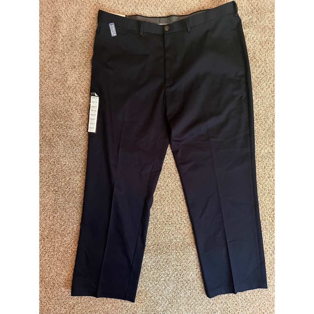 Haggar Mens Premium No Iron Khaki 42x32 Dark Navy Classic Fit Stretch Pants NWT